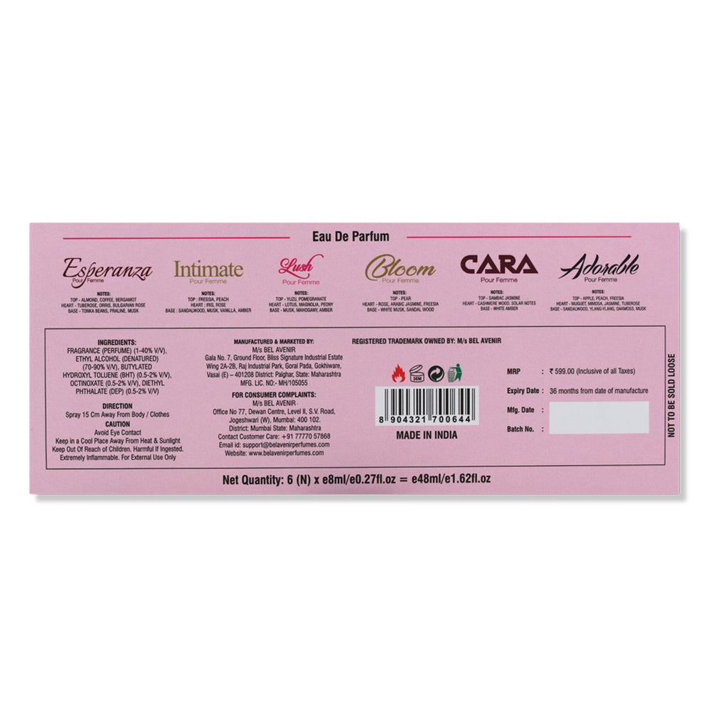 Bel Avenir's luxury long lasting discovery gift set for Women - 8ml each