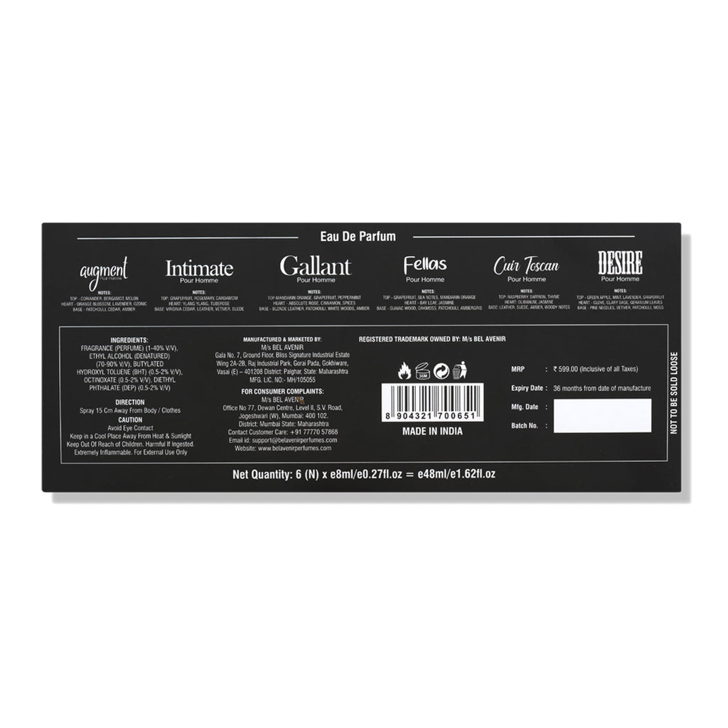 Bel Avenir's luxury long lasting discovery gift set for Men - 8ml each