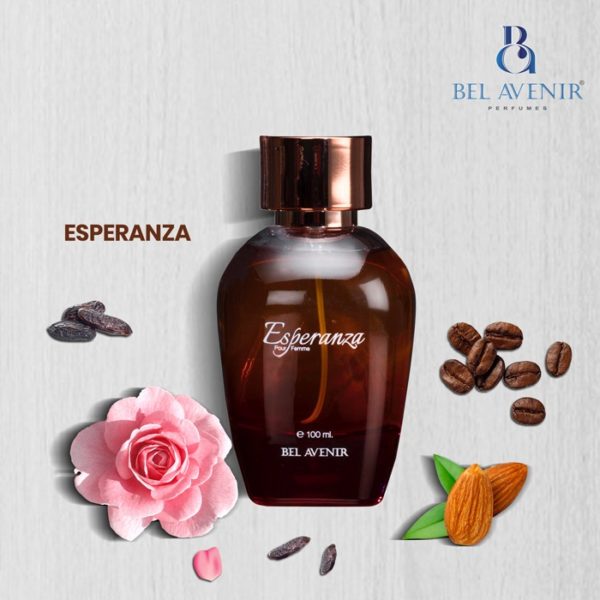 Esperanza from Belavenir perfumes is perfect for modern women who loves blast of different fragrances.The sweet . alluring qualities of jasmine gives Esperanza its brightness and femininity. The darker side of Esperanza is created with richly fragrant cocoa and intoxicating tonka. Almond and coffee brings Esperanza its immediate vibrancy. Tuberose , extracted in a new way that creates a rich delicacy is the fragrance wild card, bringing fluidity.